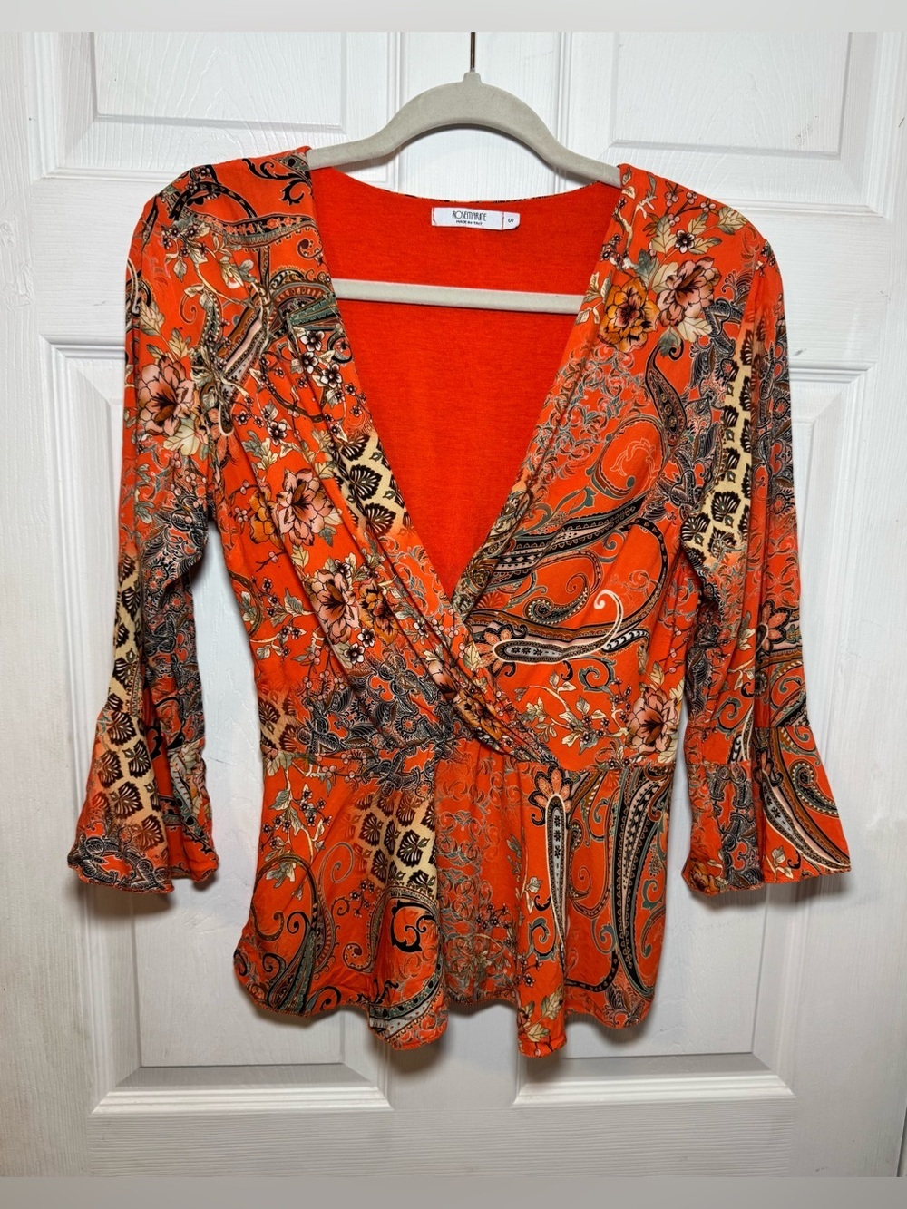 Rosemarine Floral Paisley Orange Blouse Women’s Small Boho y2k Fairy Grunge